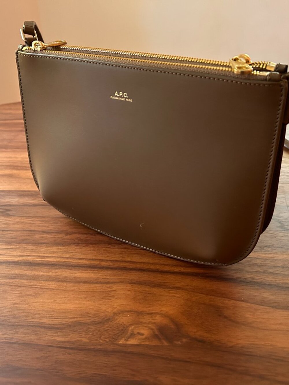 A.P.C. Brown Leather Crossbody Double Zip Shoulder Bag